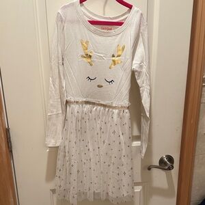 Cat & Jack White Dress with Gold Reindeer Design